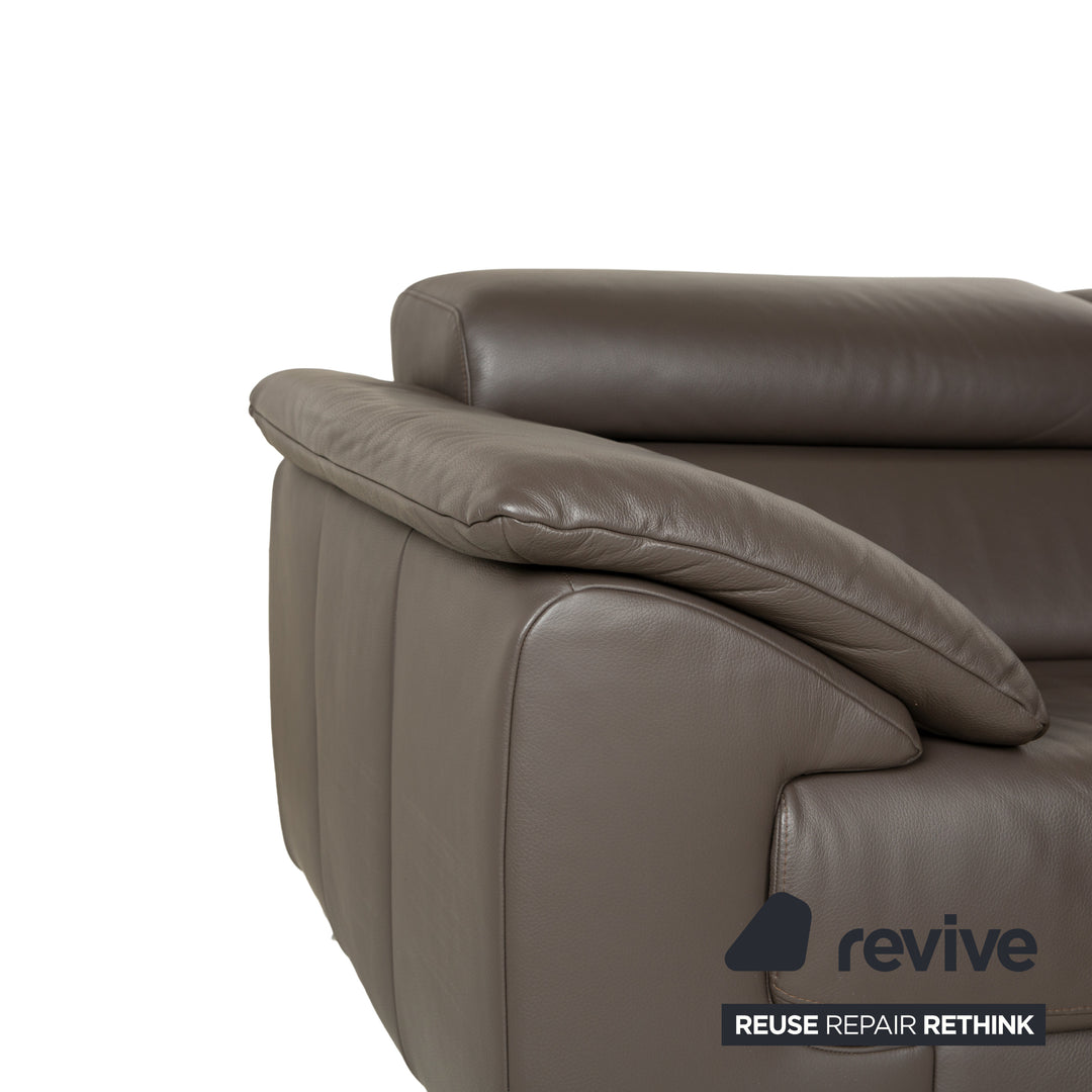 Ewald Schillig Brand Blues Leder Ecksofa Braun Braungrau Recamiere rechts manuelle Funktion Sofa Couch