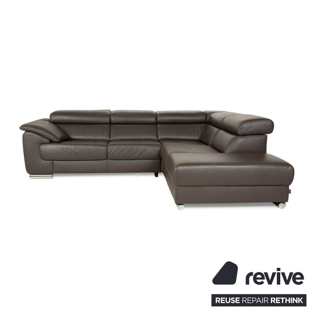 Ewald Schillig Brand Blues Leder Ecksofa Braun Braungrau Recamiere rechts manuelle Funktion Sofa Couch