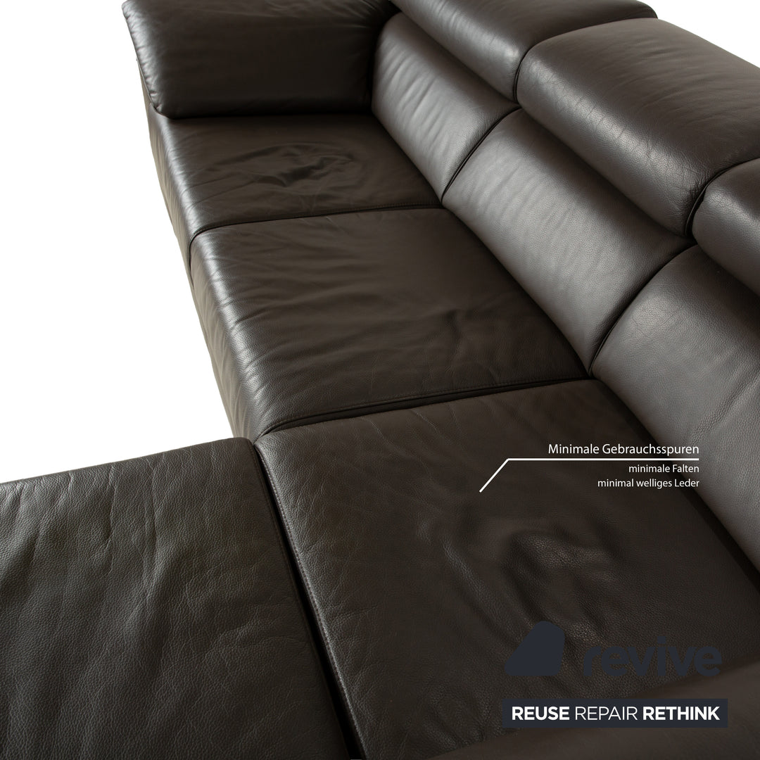 Ewald Schillig Brand Blues Leder Ecksofa Braun Braungrau Recamiere rechts manuelle Funktion Sofa Couch
