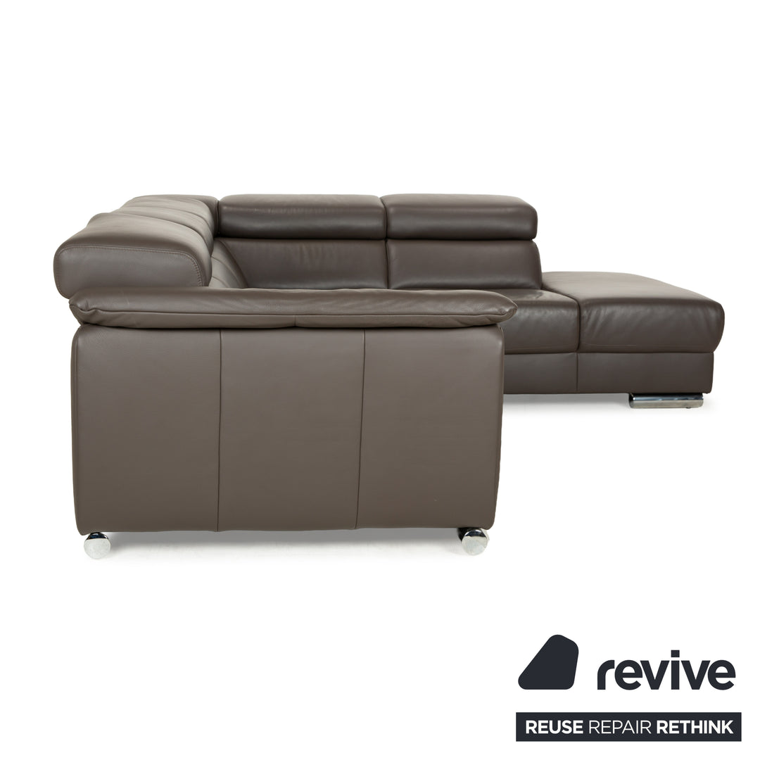 Ewald Schillig Brand Blues Leder Ecksofa Braun Braungrau Recamiere rechts manuelle Funktion Sofa Couch