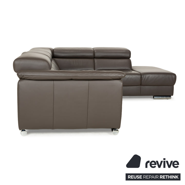 Ewald Schillig Brand Blues Leder Ecksofa Braun Braungrau Recamiere rechts manuelle Funktion Sofa Couch
