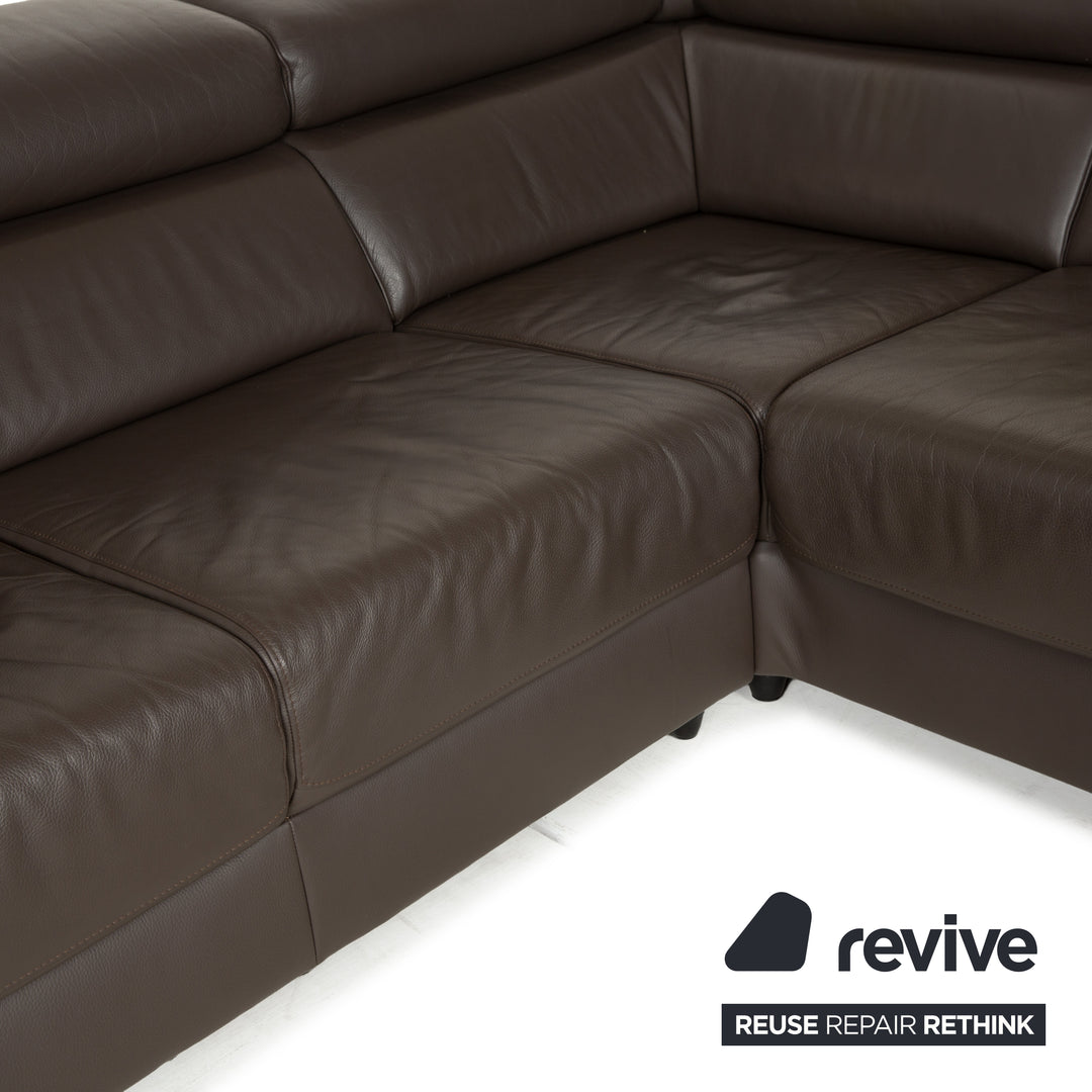 Ewald Schillig Brand Blues Leder Ecksofa Braun Braungrau Recamiere rechts manuelle Funktion Sofa Couch