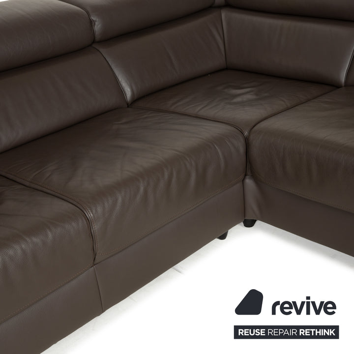 Ewald Schillig Brand Blues Leder Ecksofa Braun Braungrau Recamiere rechts manuelle Funktion Sofa Couch