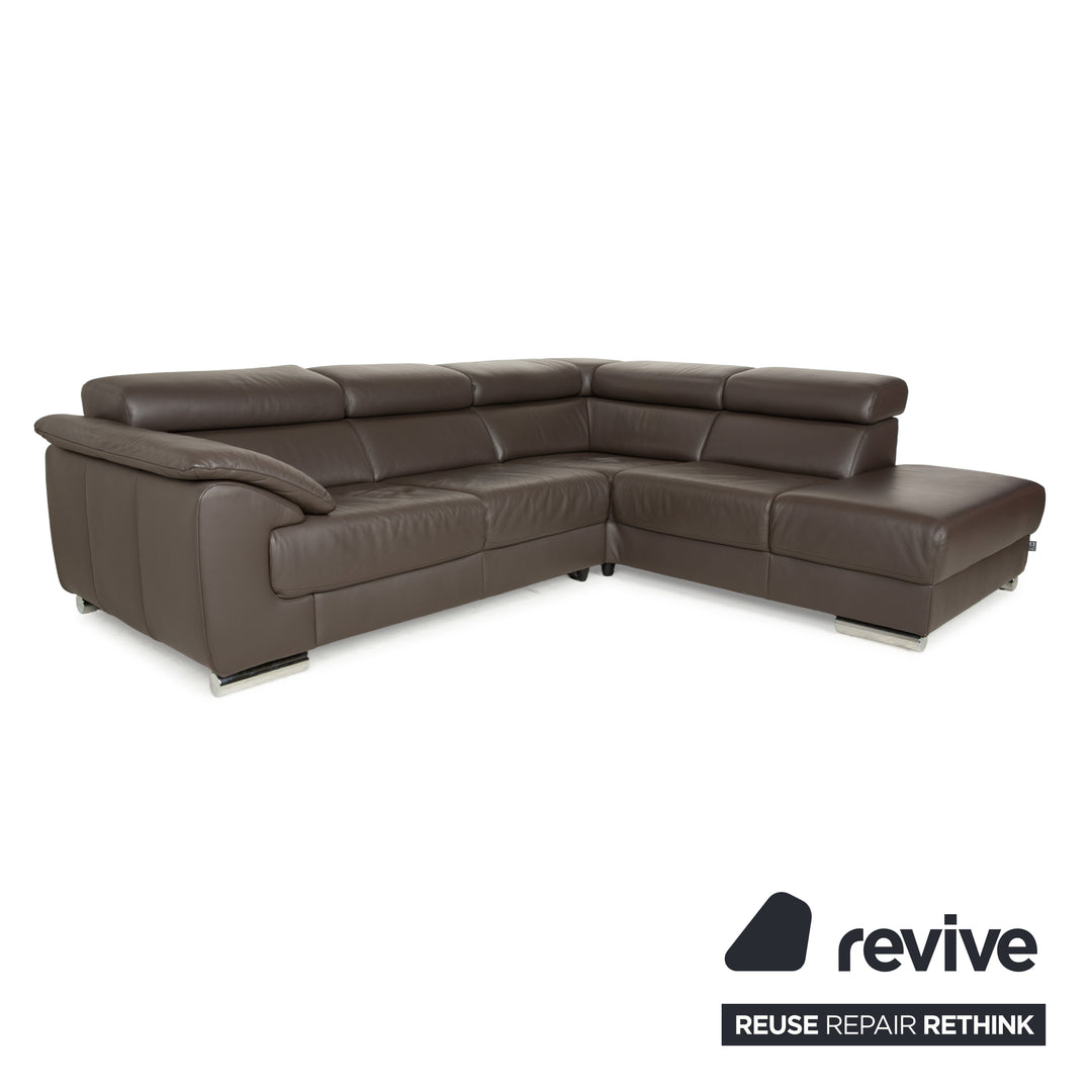 Ewald Schillig Brand Blues Leder Ecksofa Braun Braungrau Recamiere rechts manuelle Funktion Sofa Couch