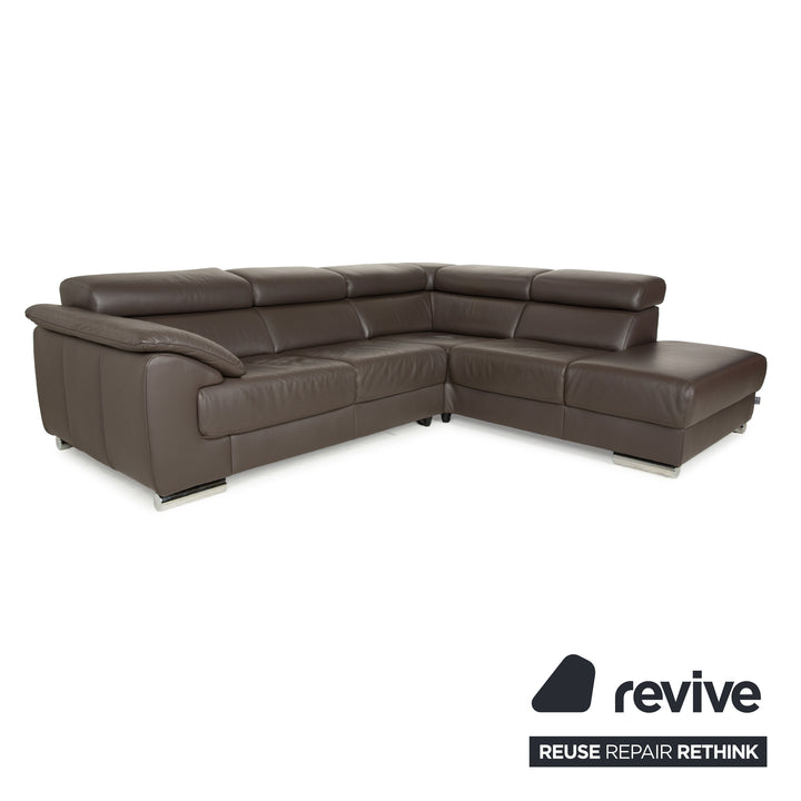 Ewald Schillig Brand Blues Leder Ecksofa Braun Braungrau Recamiere rechts manuelle Funktion Sofa Couch