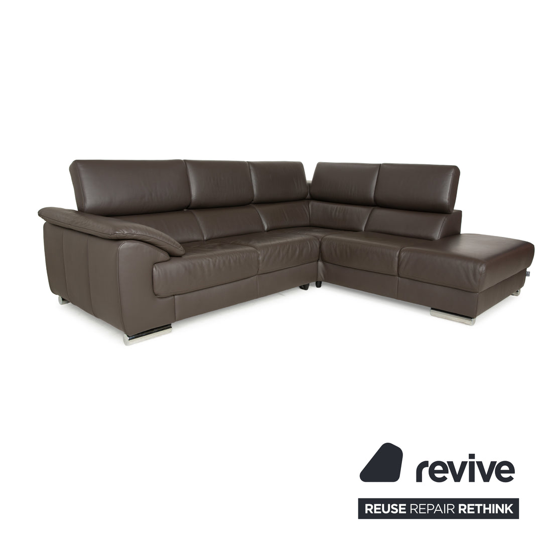 Ewald Schillig Brand Blues Leder Ecksofa Braun Braungrau Recamiere rechts manuelle Funktion Sofa Couch