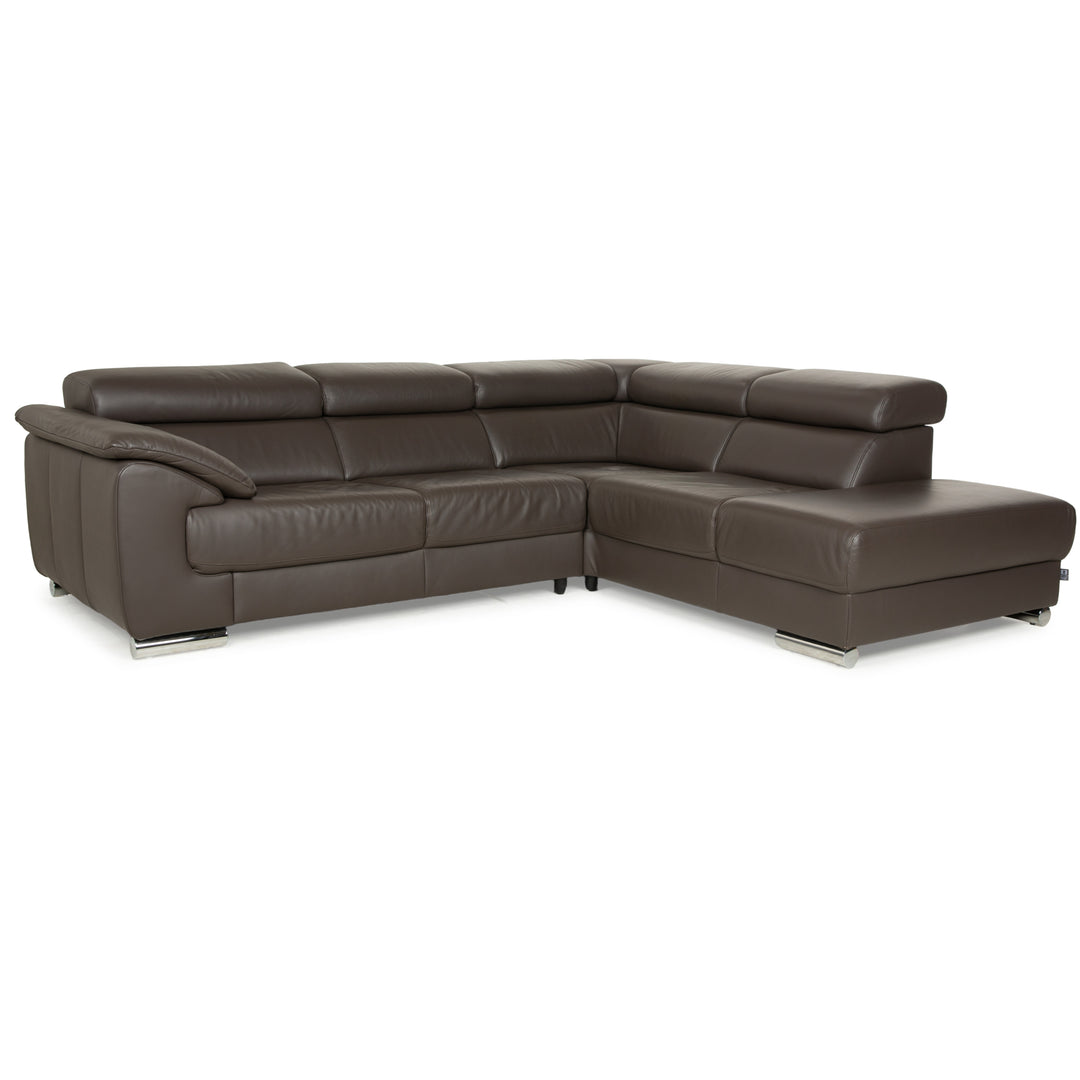 Ewald Schillig Brand Blues Leder Ecksofa Braun Braungrau Recamiere rechts manuelle Funktion Sofa Couch