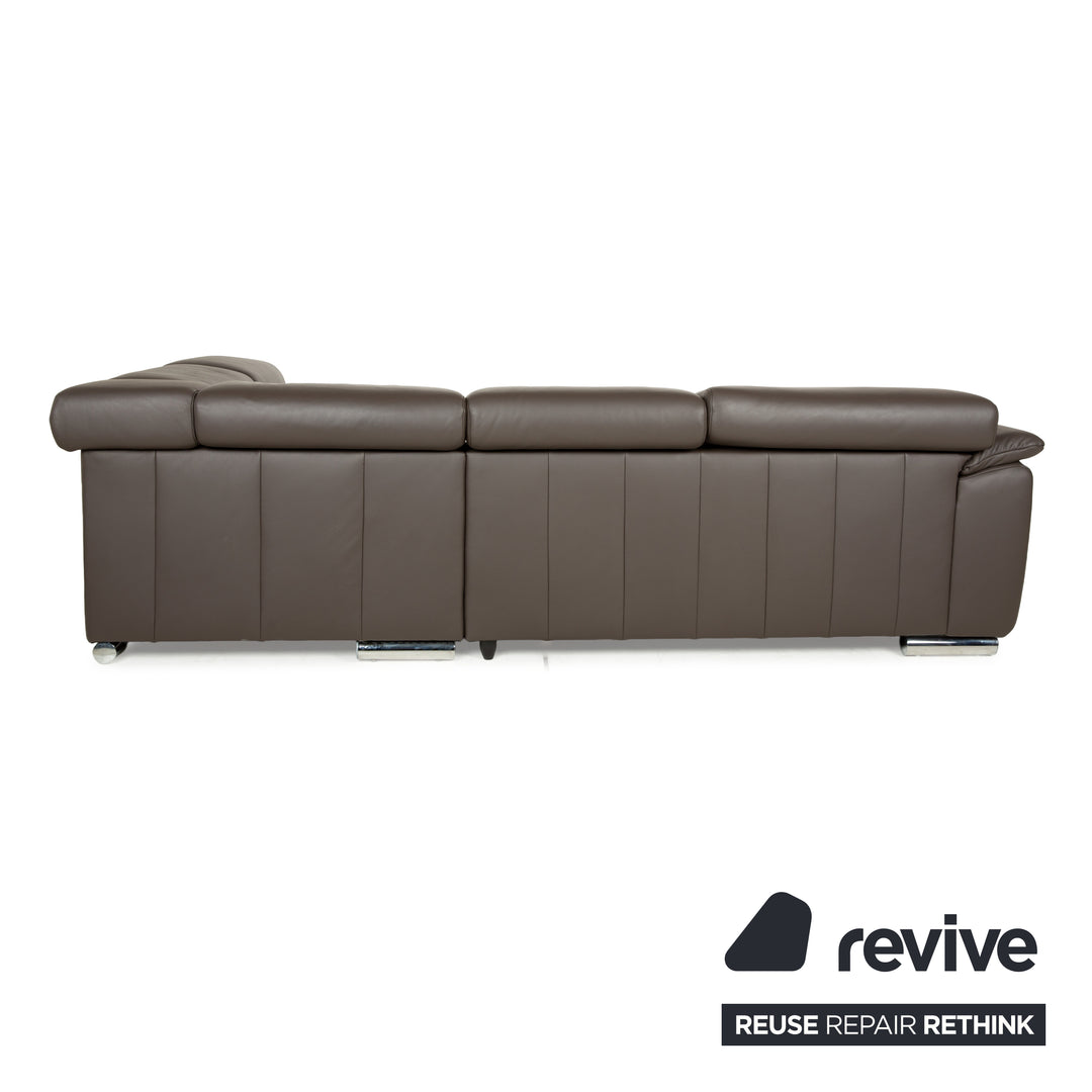 Ewald Schillig Brand Blues Leder Ecksofa Braun Braungrau Recamiere rechts manuelle Funktion Sofa Couch