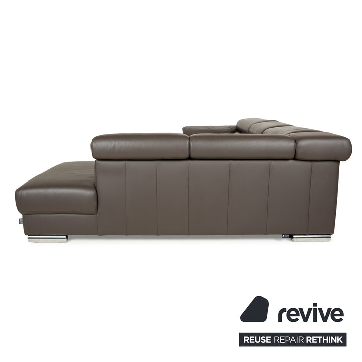 Ewald Schillig Brand Blues Leder Ecksofa Braun Braungrau Recamiere rechts manuelle Funktion Sofa Couch