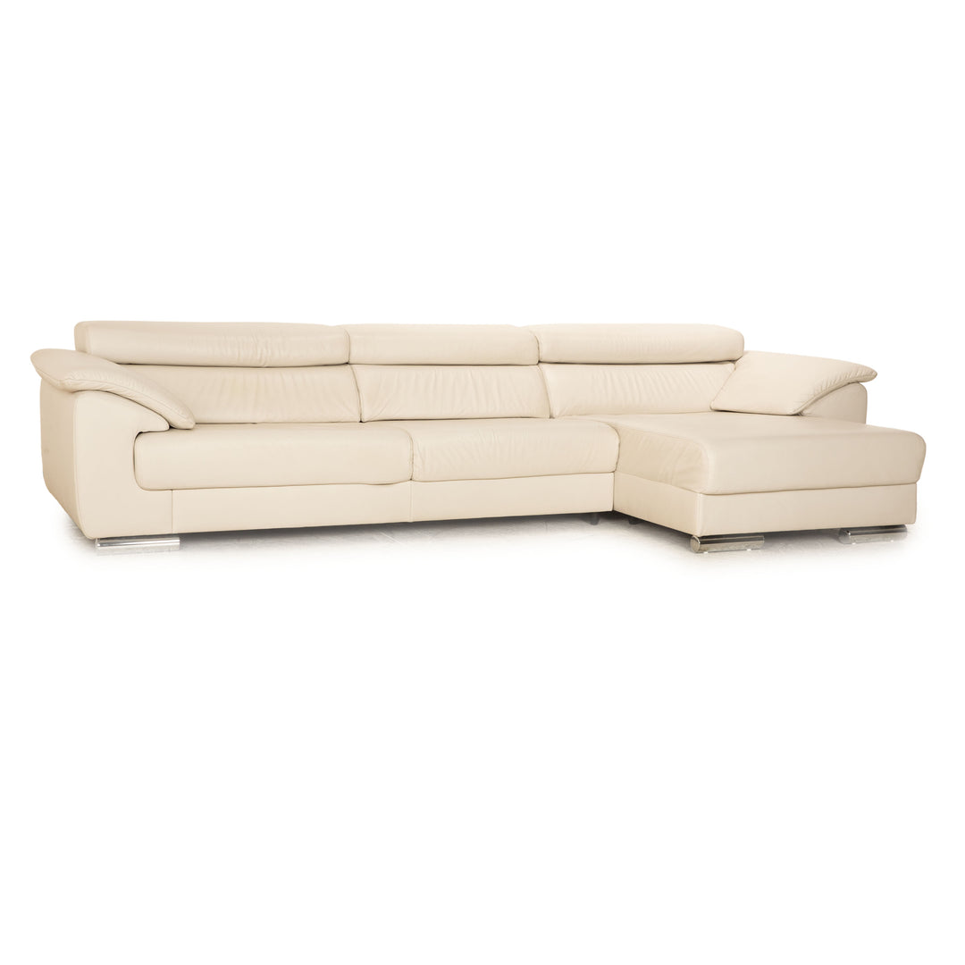 Ewald Schillig Brand Blues Leder Ecksofa Creme Grau Recamiere Rechts Sofa Couch manuelle Funktion
