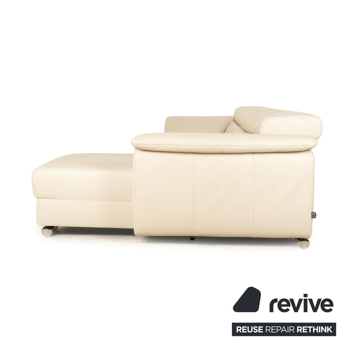 Ewald Schillig Brand Blues Leder Ecksofa Creme Grau Recamiere Rechts Sofa Couch manuelle Funktion