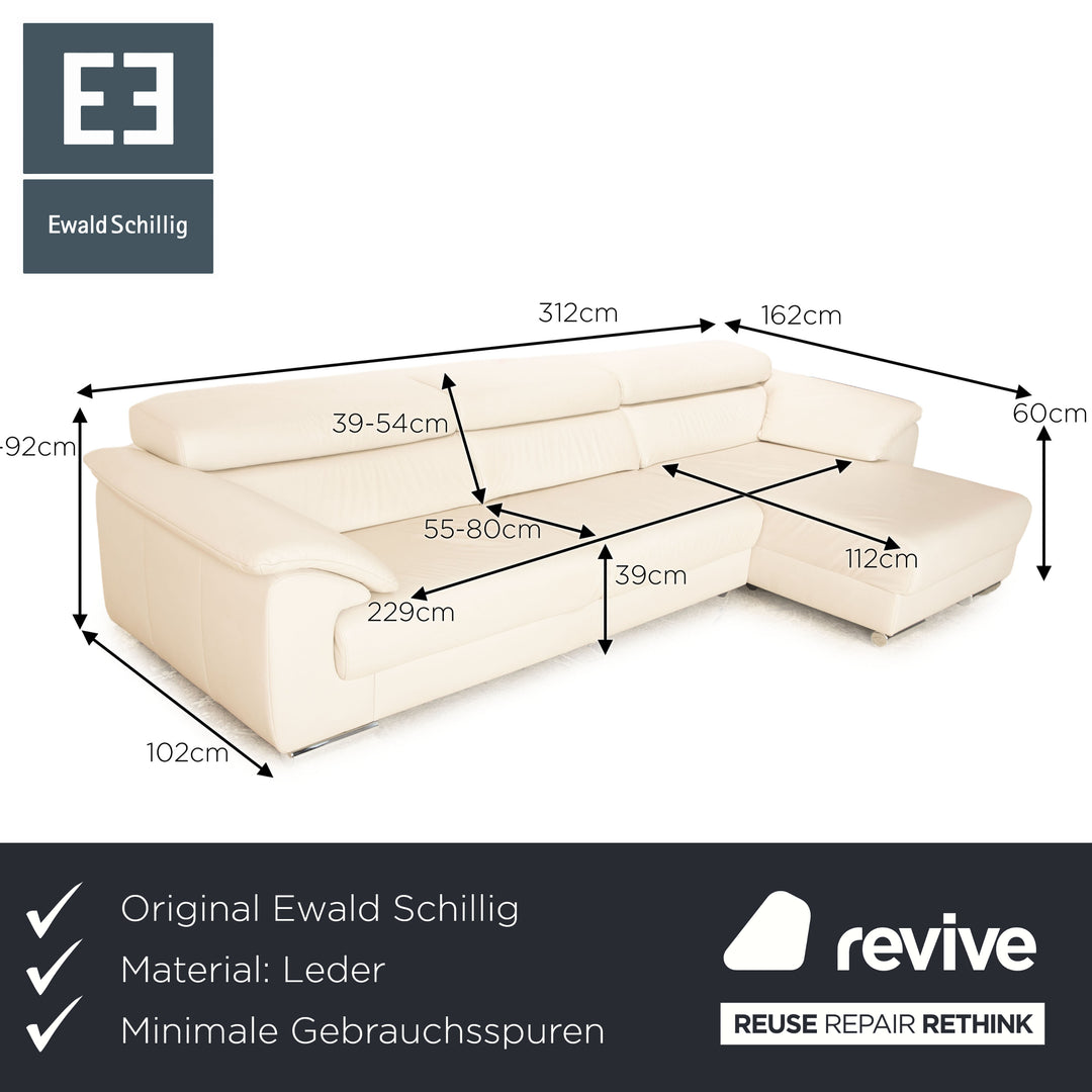Ewald Schillig Brand Blues Leder Ecksofa Creme Grau Recamiere Rechts Sofa Couch manuelle Funktion
