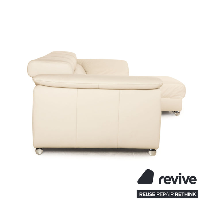 Ewald Schillig Brand Blues Leder Ecksofa Creme Grau Recamiere Rechts Sofa Couch manuelle Funktion