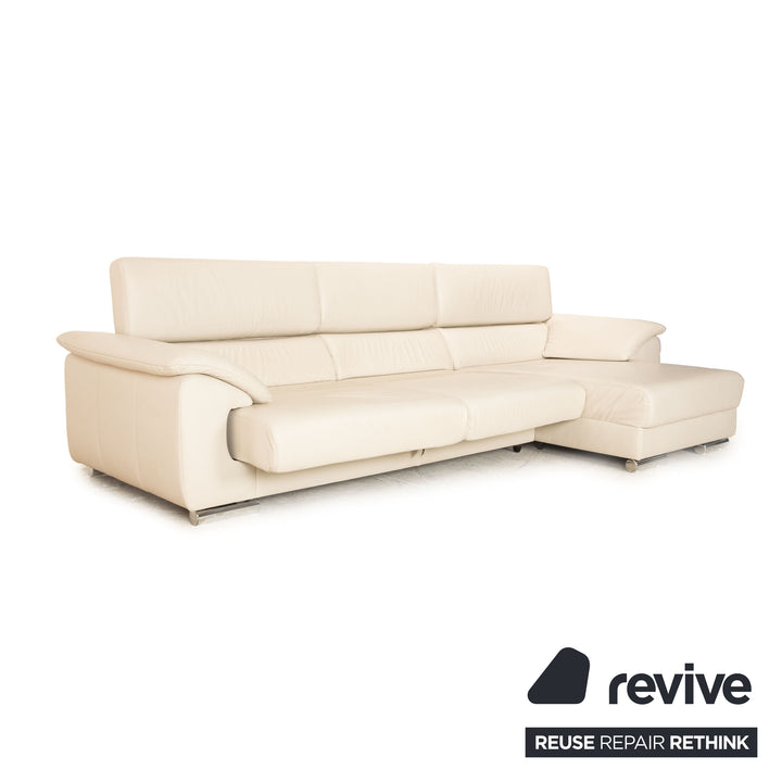 Ewald Schillig Brand Blues Leder Ecksofa Creme Grau Recamiere Rechts Sofa Couch manuelle Funktion
