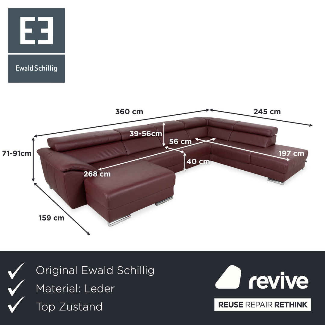 Ewald Schillig Marque Blues Cuir Chrome Canapé d'angle Rouge Bordeaux Fonction manuelle Canapé Sofa