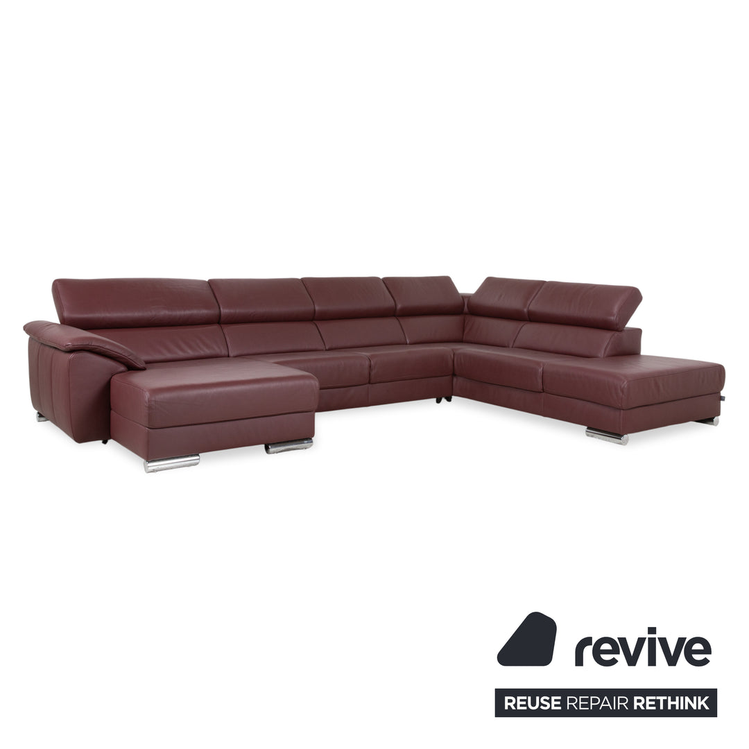 Ewald Schillig Brand Blues Leather Chrome Corner Sofa Red Wine Red manual function Sofa Couch