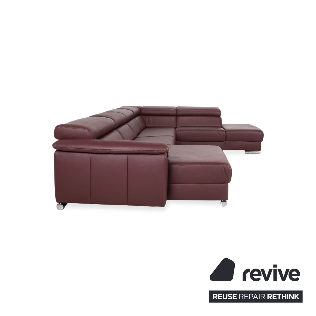 Ewald Schillig Brand Blues Leather Chrome Corner Sofa Red Wine Red manual function Sofa Couch