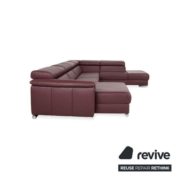 Ewald Schillig Brand Blues Leather Chrome Corner Sofa Red Wine Red manual function Sofa Couch