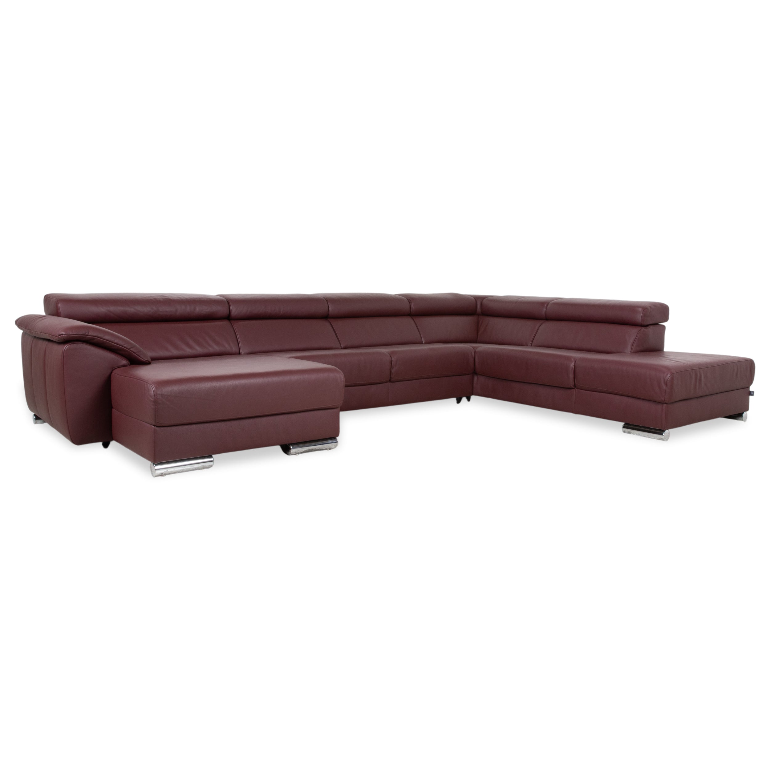Ewald Schillig Brand Blues Leather Chrome Corner Sofa Red Wine Red manual function Sofa Couch