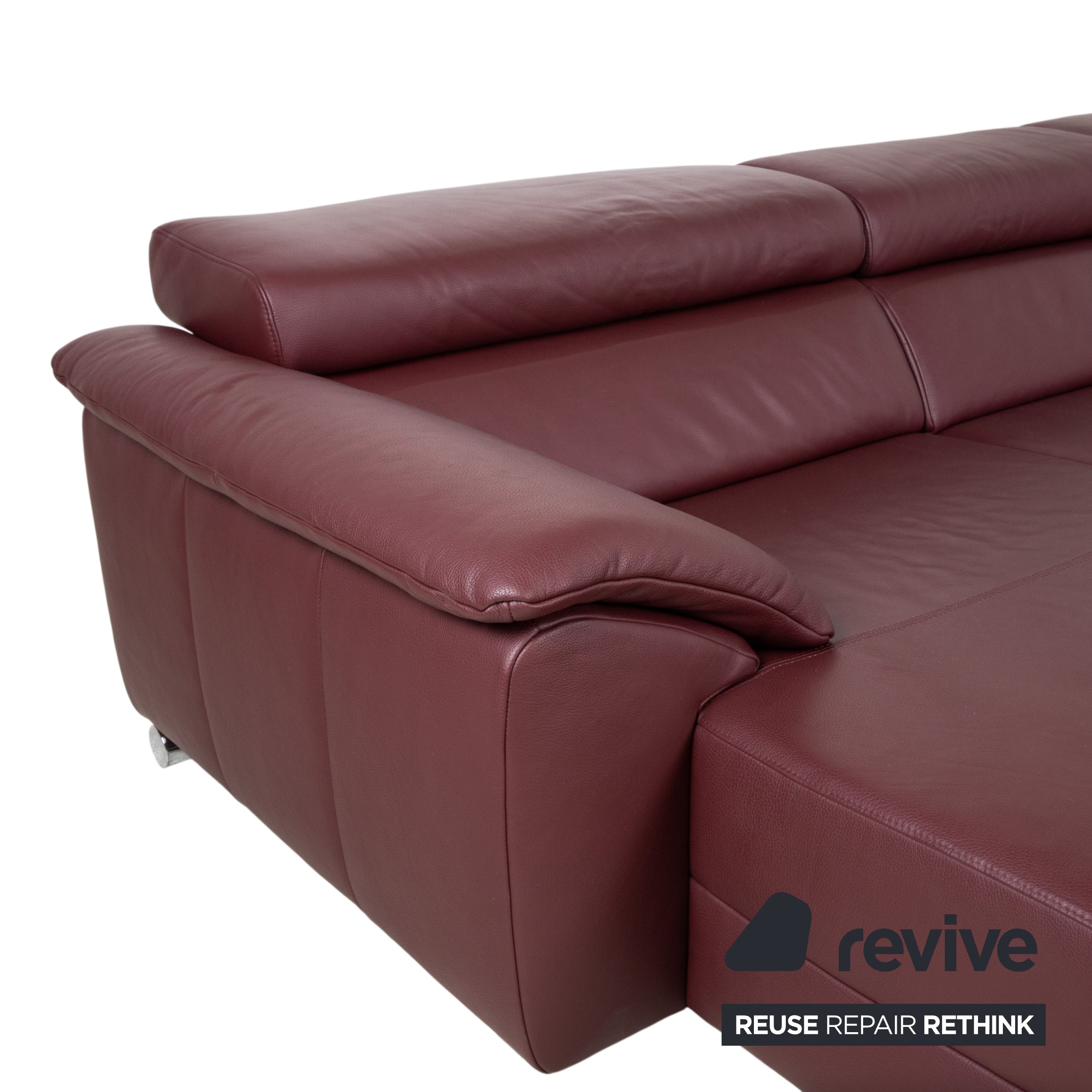 Ewald Schillig Brand Blues Leather Chrome Corner Sofa Red Wine Red manual function Sofa Couch