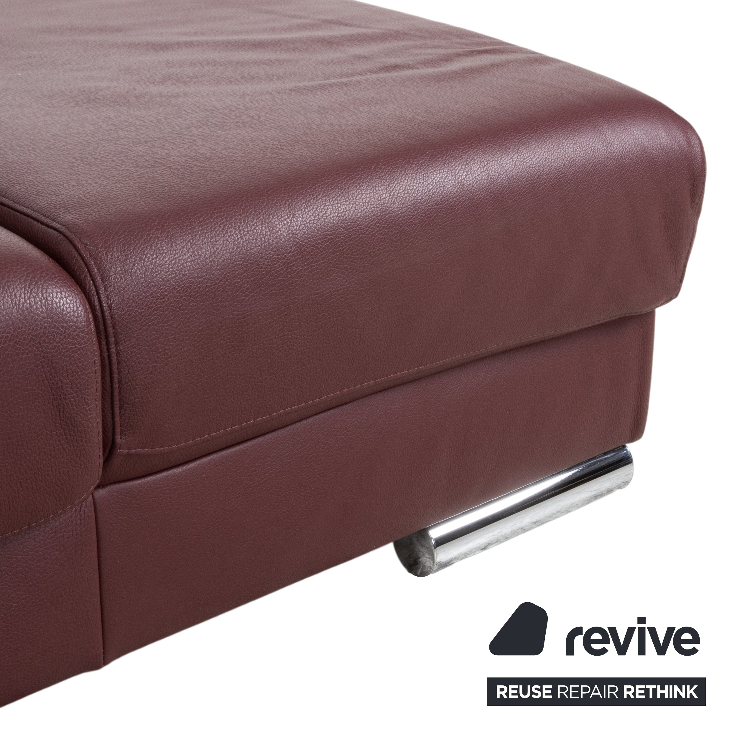 Ewald Schillig Brand Blues Leather Chrome Corner Sofa Red Wine Red manual function Sofa Couch