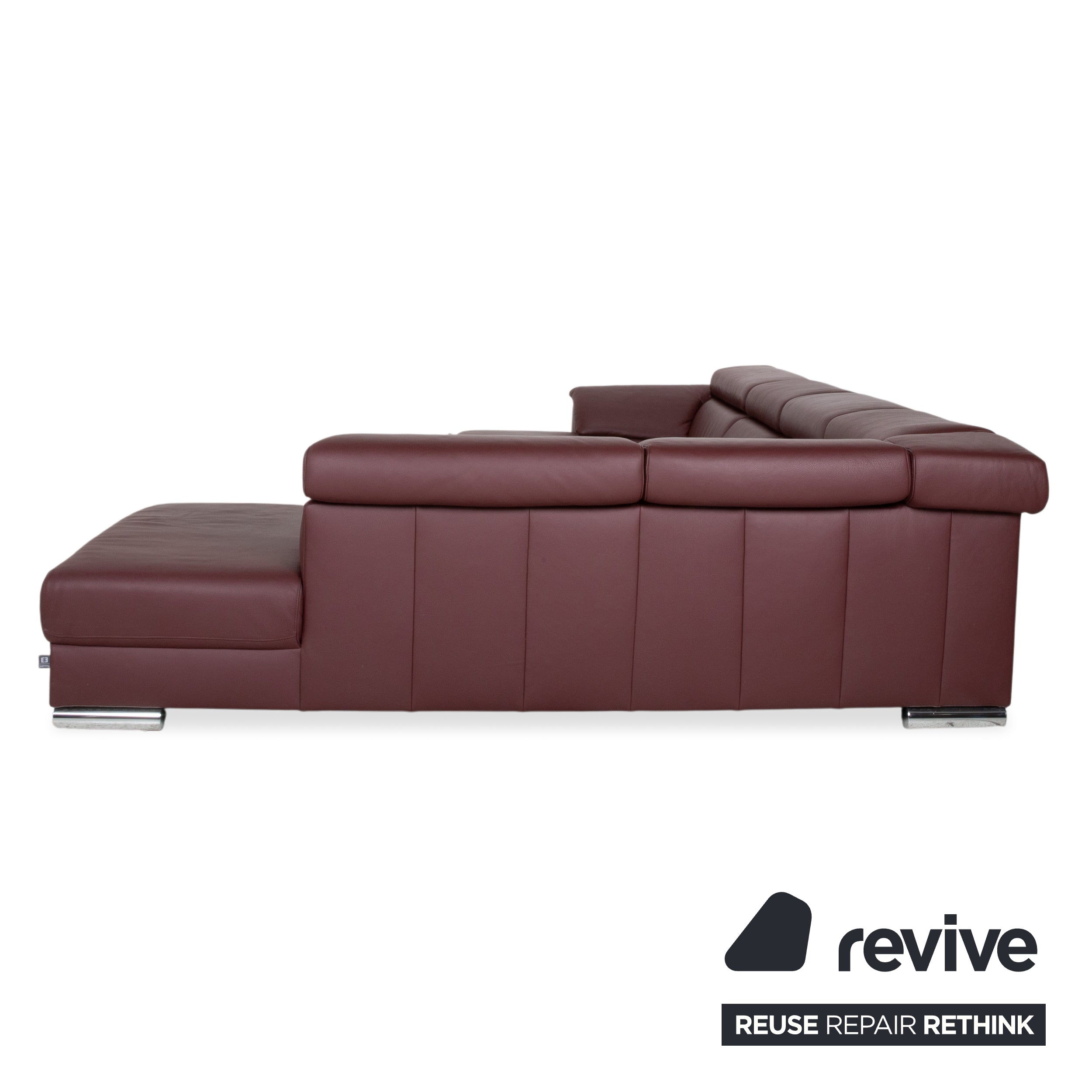 Ewald Schillig Brand Blues Leather Chrome Corner Sofa Red Wine Red manual function Sofa Couch