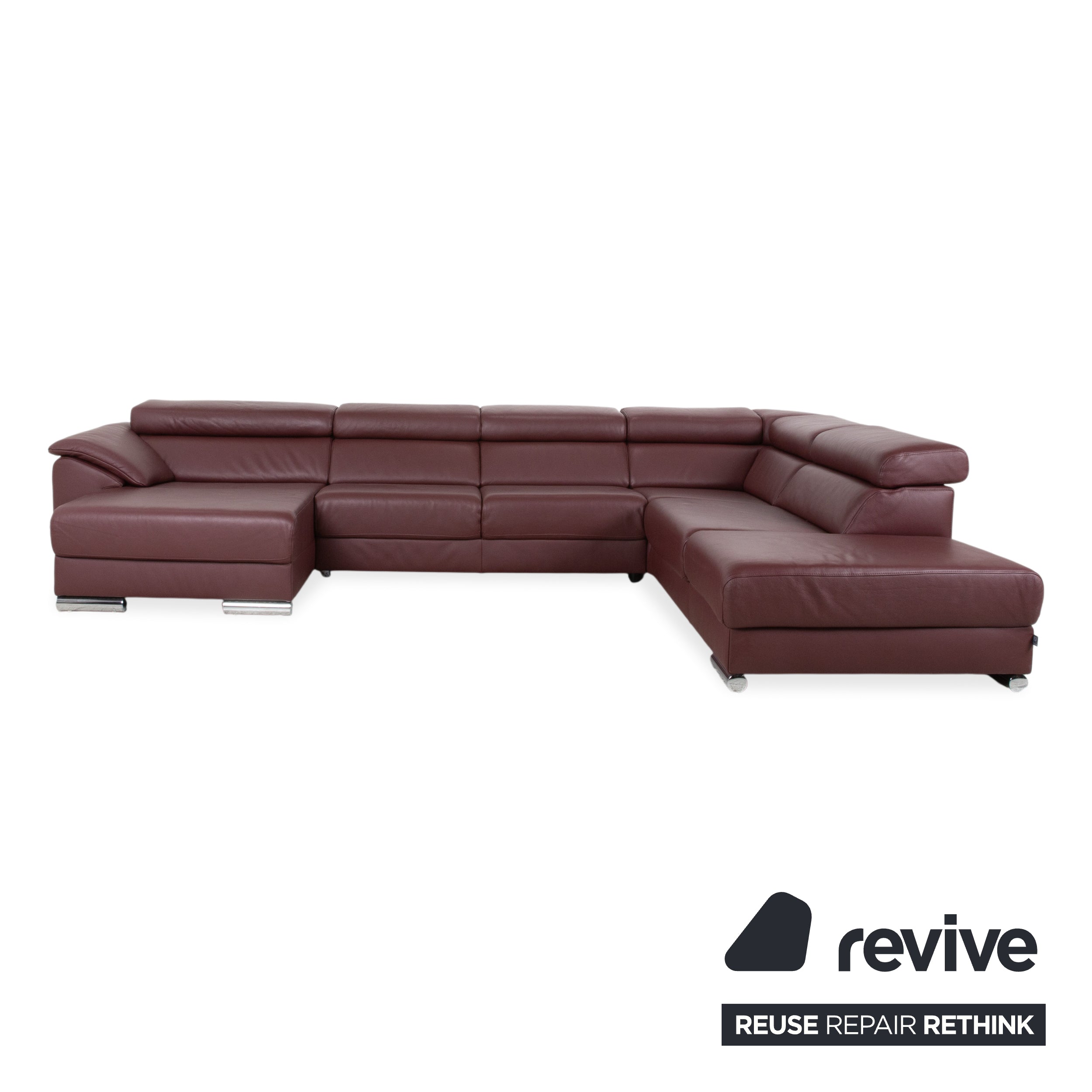 Ewald Schillig Brand Blues Leather Chrome Corner Sofa Red Wine Red manual function Sofa Couch