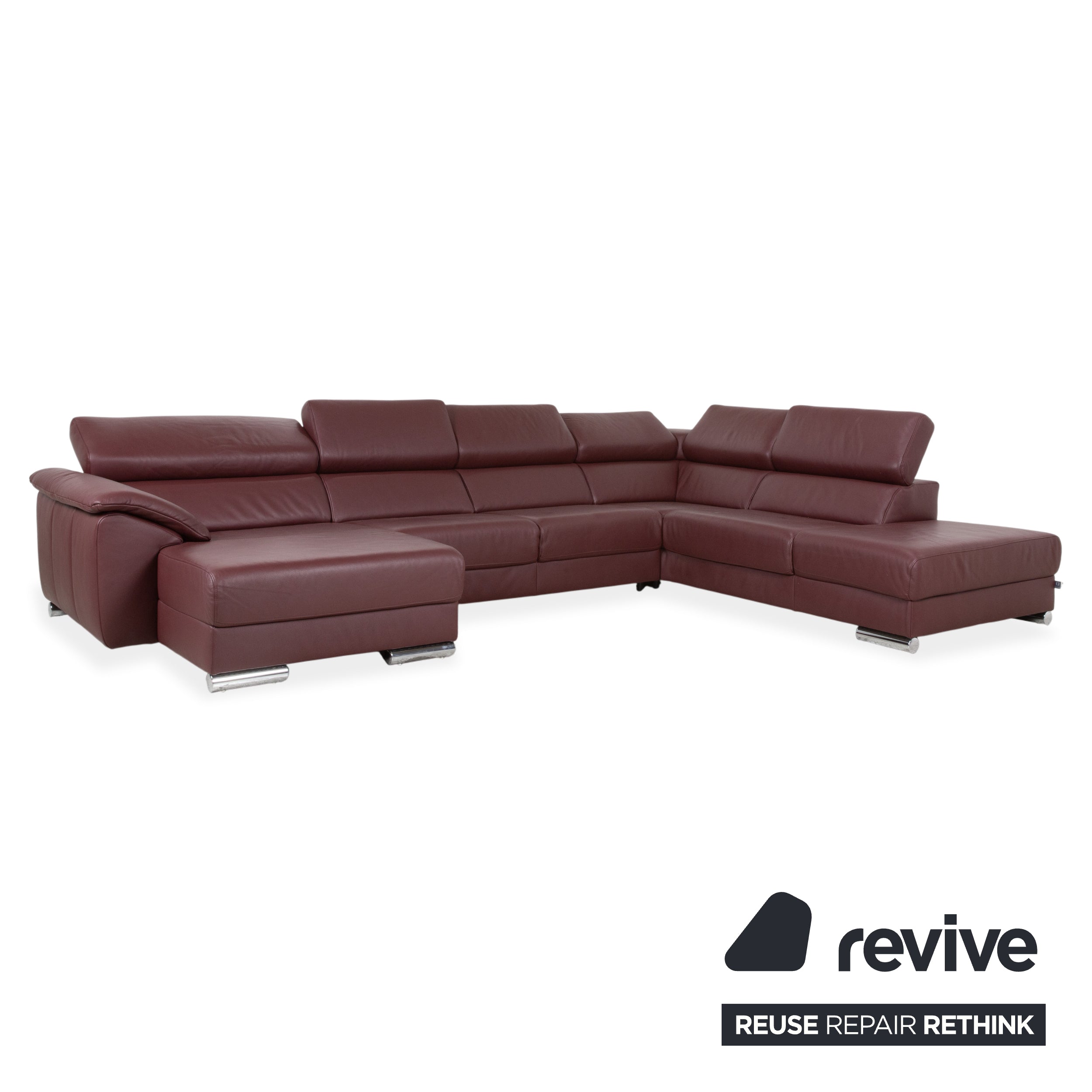 Ewald Schillig Brand Blues Leather Chrome Corner Sofa Red Wine Red manual function Sofa Couch