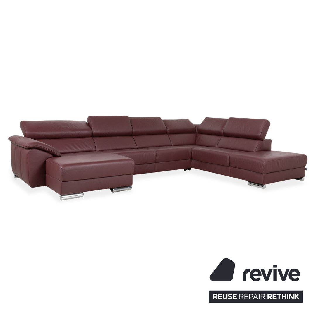 Ewald Schillig Marque Blues Cuir Chrome Canapé d'angle Rouge Bordeaux Fonction manuelle Canapé Sofa