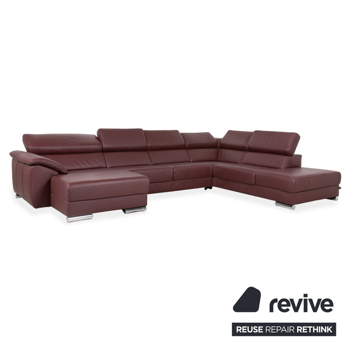 Ewald Schillig Brand Blues Leather Chrome Corner Sofa Red Wine Red manual function Sofa Couch