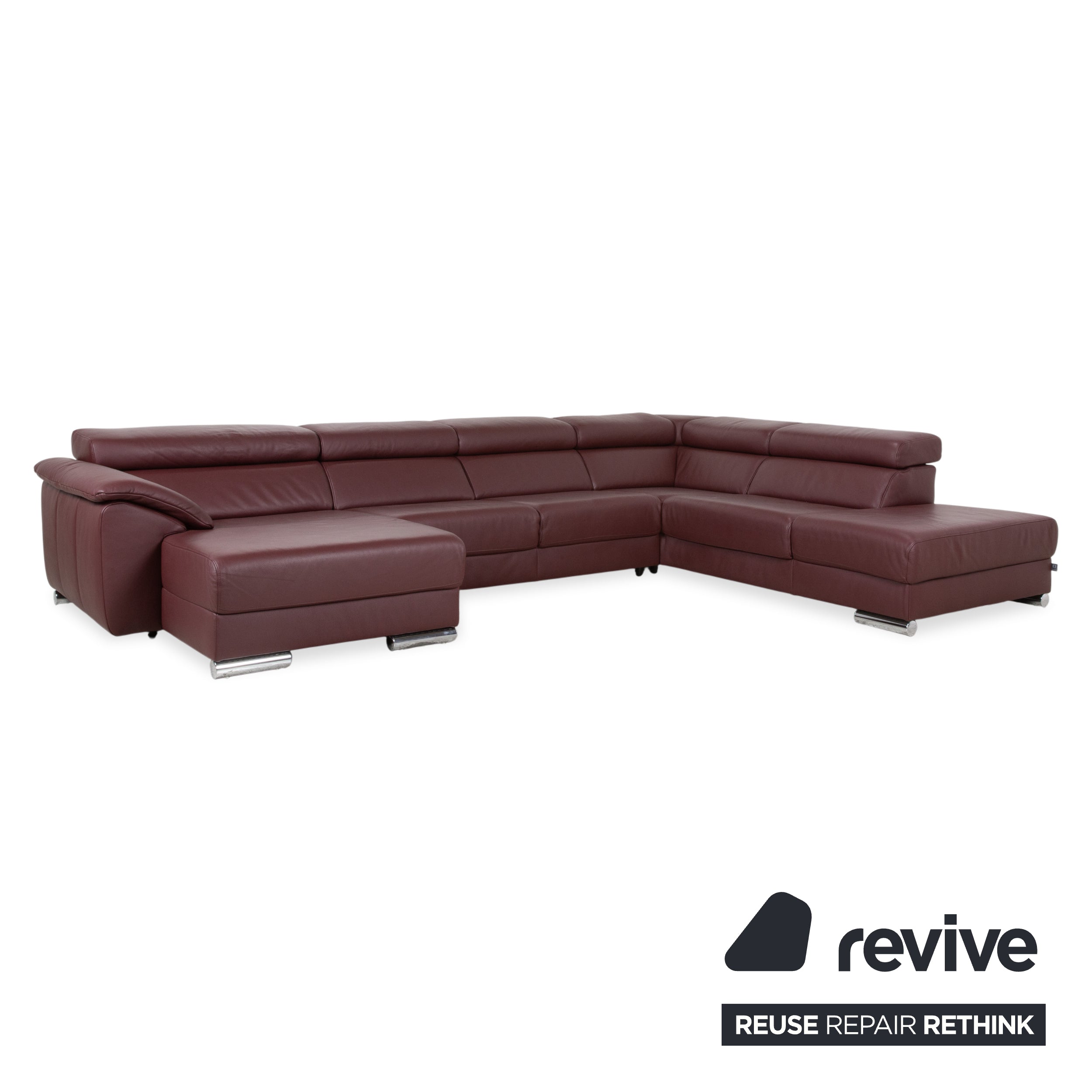Ewald Schillig Brand Blues Leather Chrome Corner Sofa Red Wine Red manual function Sofa Couch