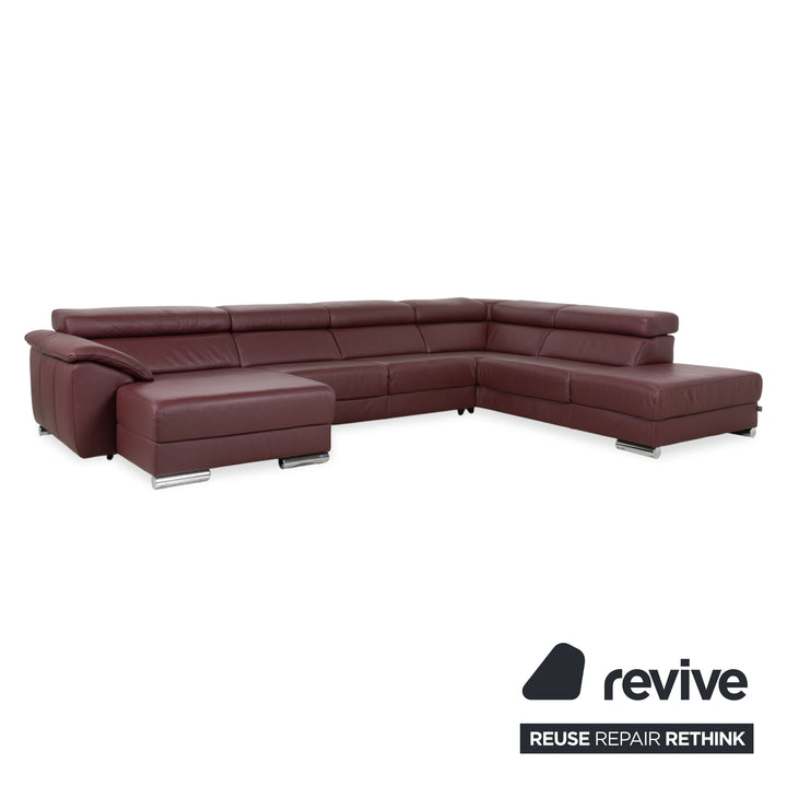 Ewald Schillig Marque Blues Cuir Chrome Canapé d'angle Rouge Bordeaux Fonction manuelle Canapé Sofa