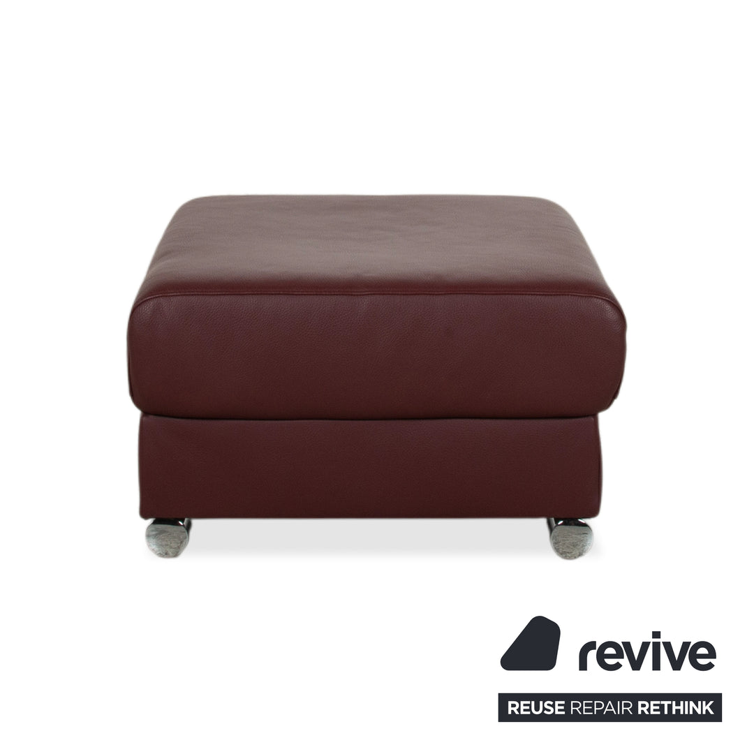 Ewald Schillig Brand Blues Leder Hocker Rot Weinrot Bordeaux Chrom