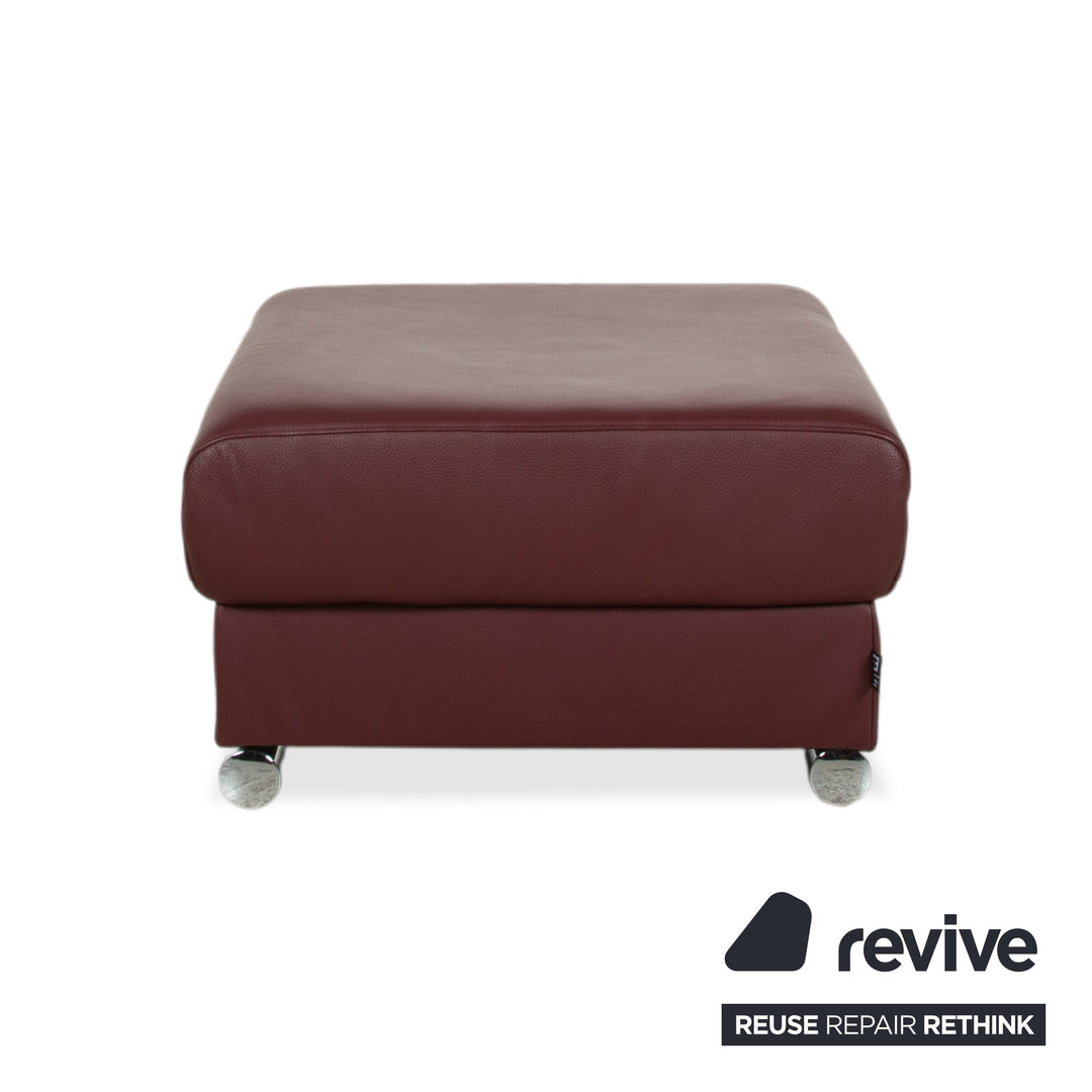 Ewald Schillig Brand Blues Leather Stool Red Wine Red Bordeaux Chrome