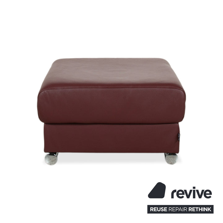 Ewald Schillig Brand Blues Leather Stool Red Wine Red Bordeaux Chrome