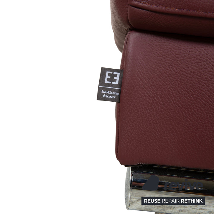 Ewald Schillig Brand Blues Leder Hocker Rot Weinrot Bordeaux Chrom