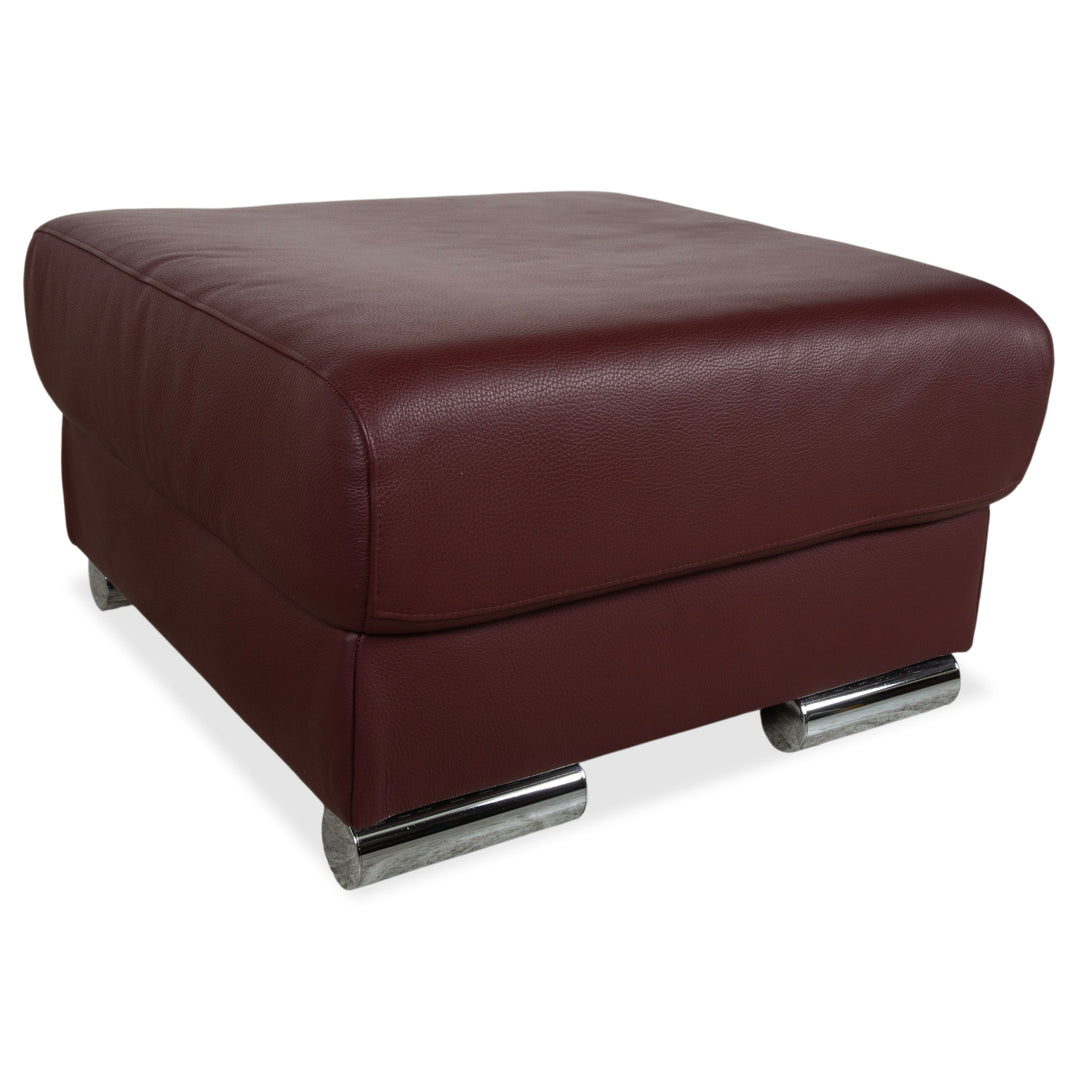 Ewald Schillig Brand Blues Leather Stool Red Wine Red Bordeaux Chrome