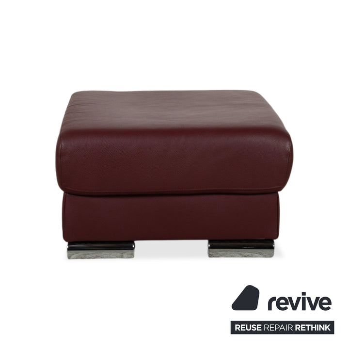 Ewald Schillig Brand Blues Leather Stool Red Wine Red Bordeaux Chrome