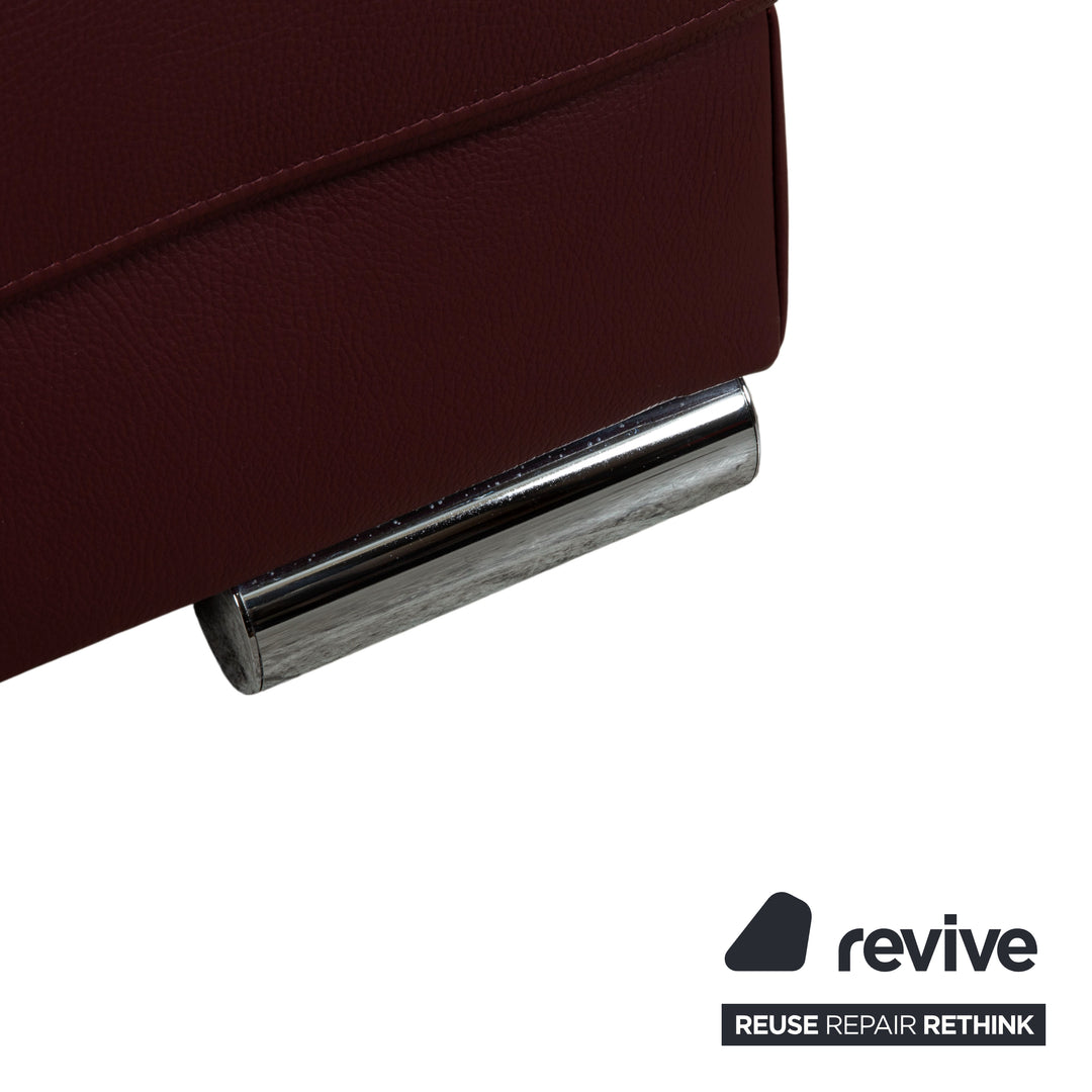 Ewald Schillig Brand Blues Leder Hocker Rot Weinrot Bordeaux Chrom