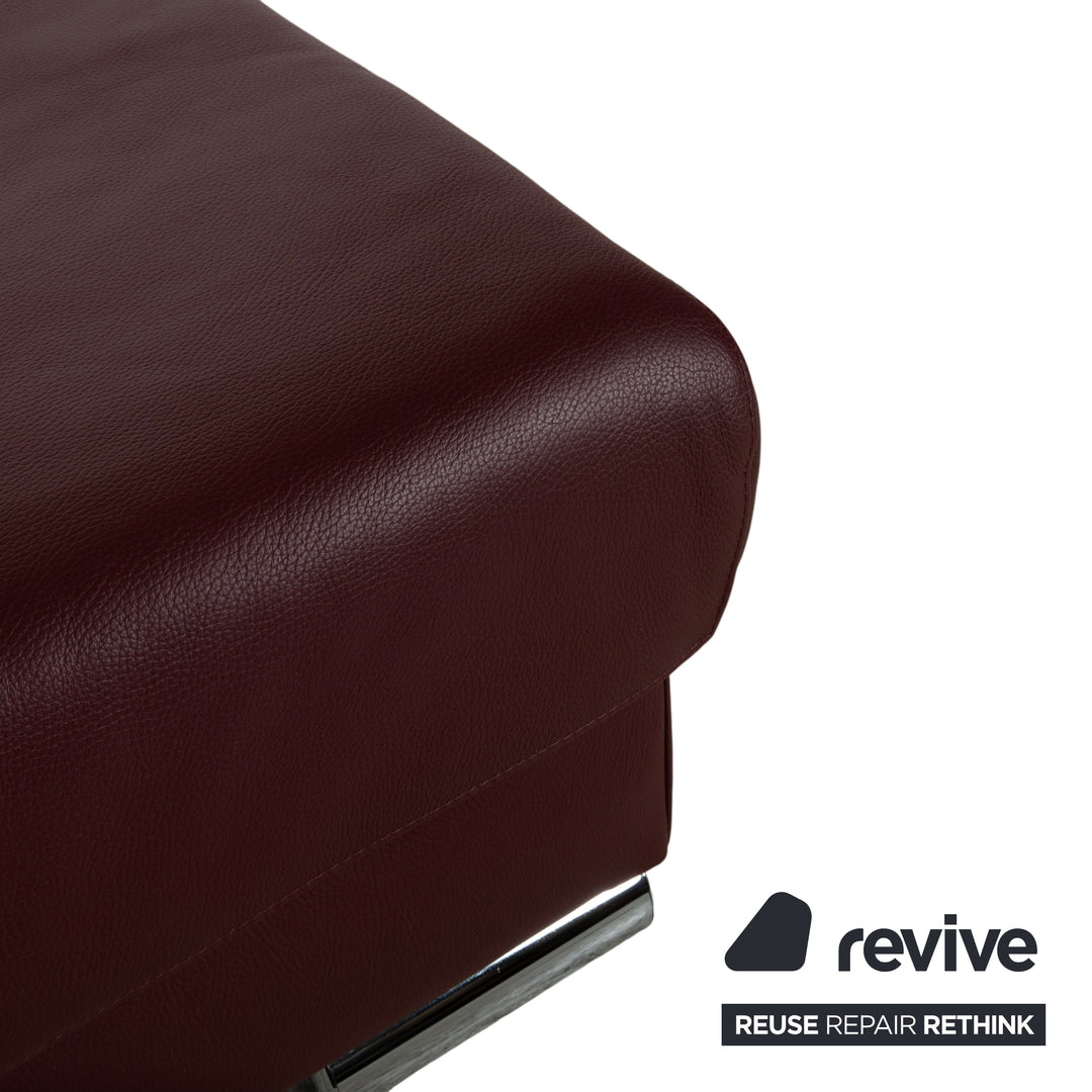 Ewald Schillig Brand Blues Leder Hocker Rot Weinrot Bordeaux Chrom