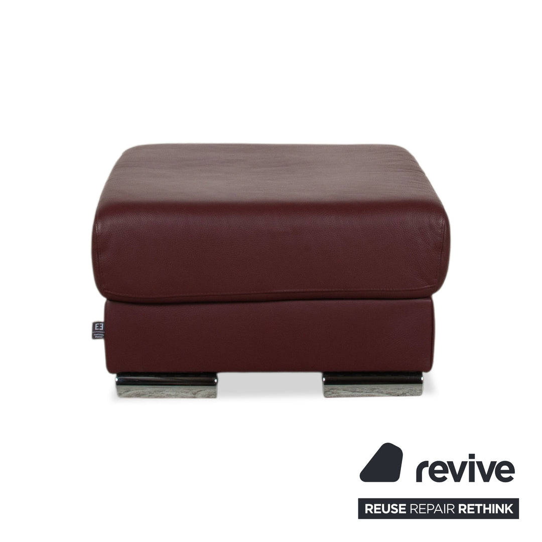 Ewald Schillig Brand Blues Leder Hocker Rot Weinrot Bordeaux Chrom