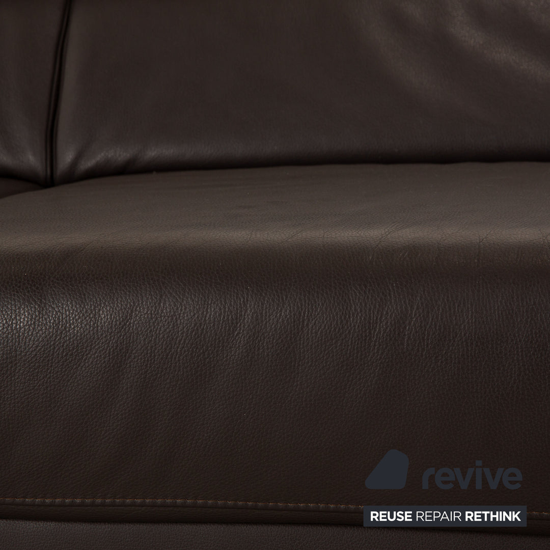 Ewald Schillig Brand Blues Leder Braun Duneklbraun Viersitzer Sofa Couch manuelle Funktion