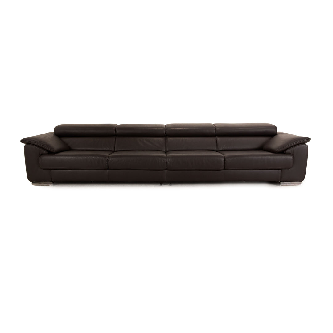 Ewald Schillig Brand Blues Leather Brown Dark Brown Four Seater Sofa Couch Manual Function