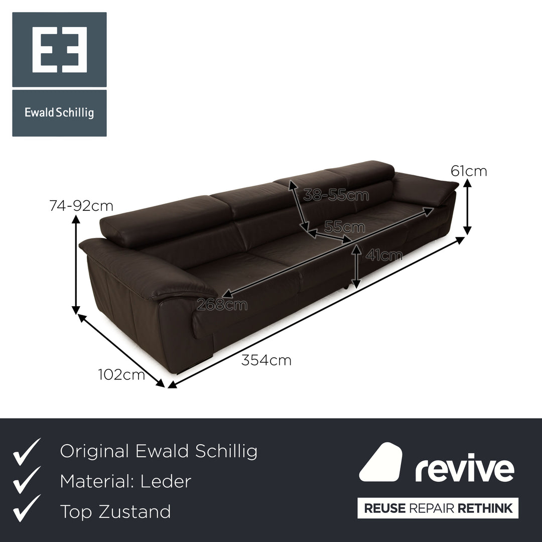 Ewald Schillig Brand Blues Leather Brown Dark Brown Four Seater Sofa Couch Manual Function