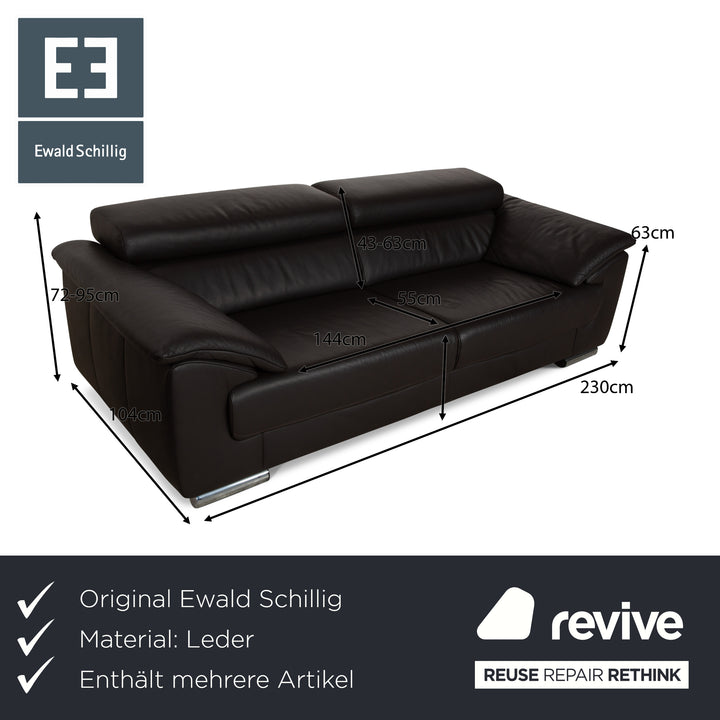 Ewald Schillig Brand Blues Leder Sofa Garnitur Dunkelgrau Braun Dreisitzer Zweisitzer Couch manuelle Funktion