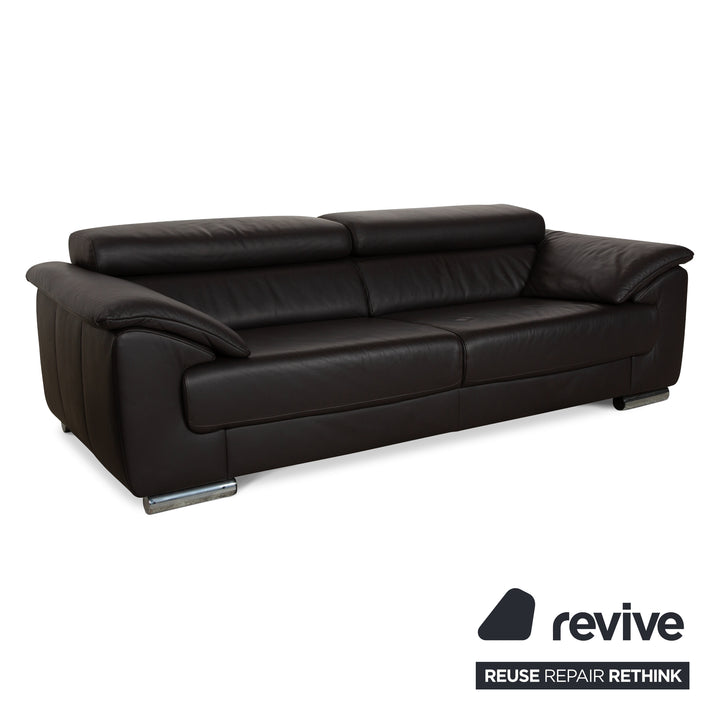 Ewald Schillig Brand Blues Leder Sofa Garnitur Dunkelgrau Braun Dreisitzer Zweisitzer Couch manuelle Funktion