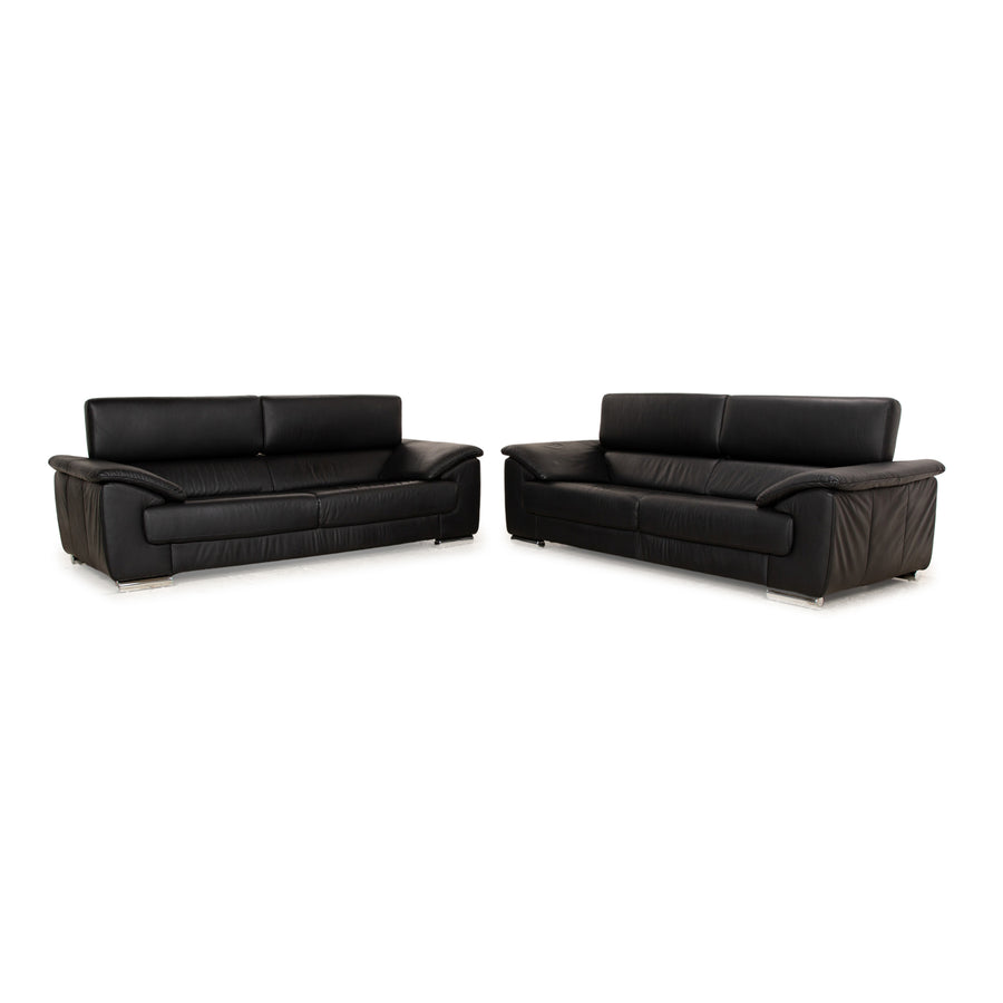 Ewald Schillig Brand Blues Leder Sofa Garnitur Schwarz manuelle Funktion 2x Zweisitzer Sofa Couch
