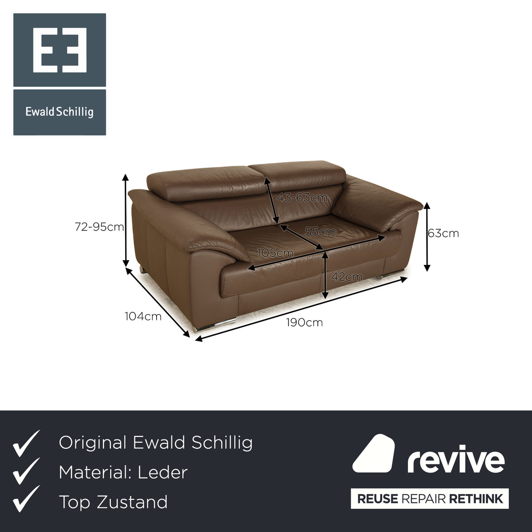 Ewald Schillig Brand Blues Leather Two Seater Brown Electric Function Sofa Couch