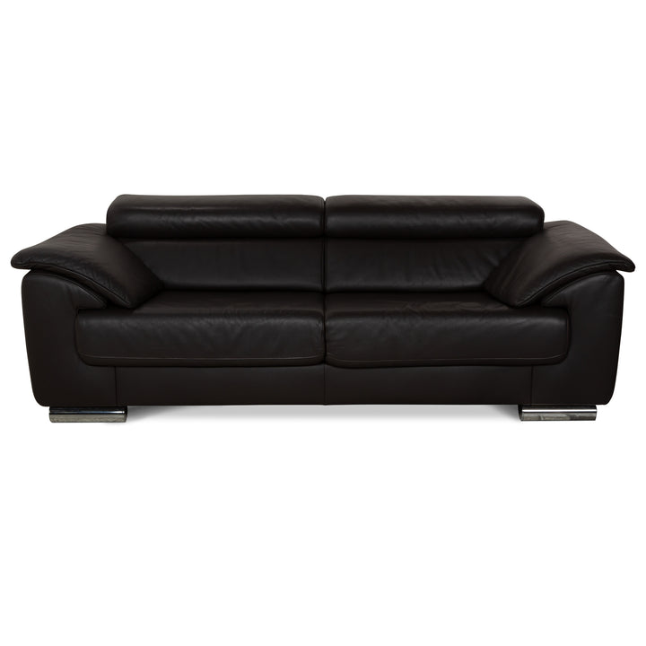 Ewald Schillig Brand Blues Leather Two-Seater Dark Grey Brown Sofa Couch manual function