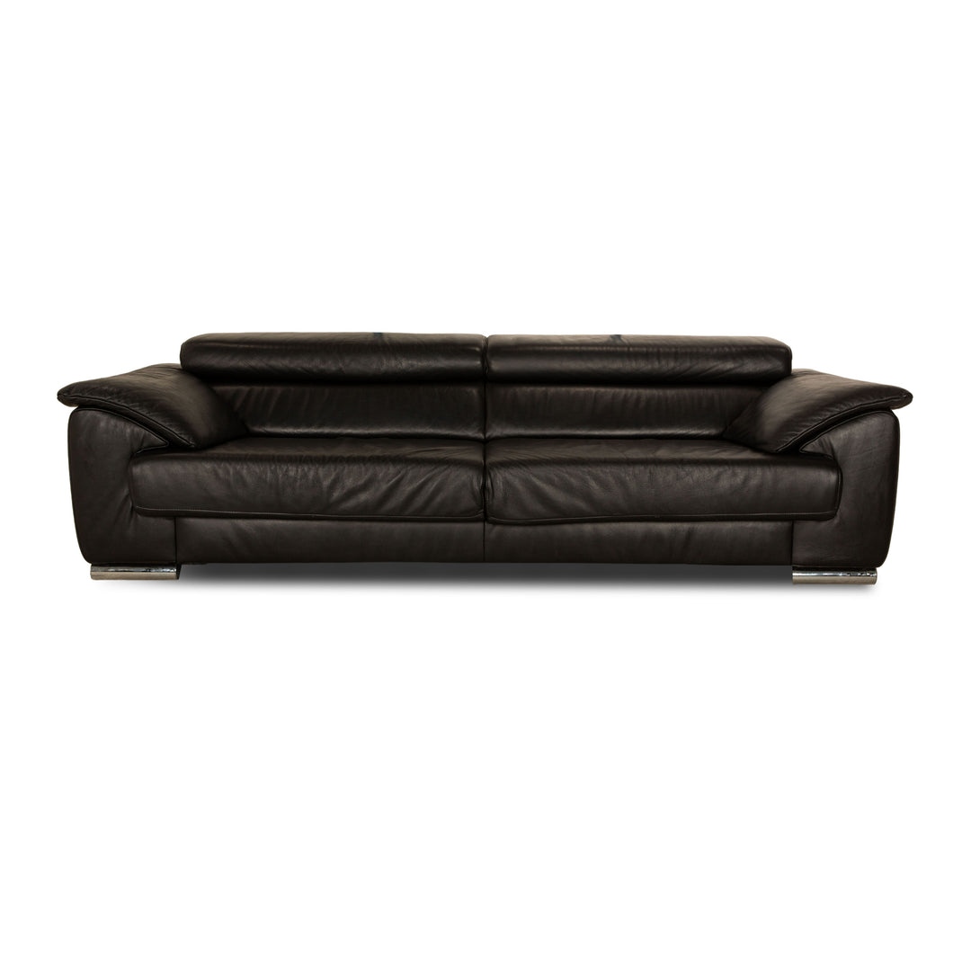 Ewald Schillig Brand Blues Leather Three-Seater Black Manual Function Sofa Couch